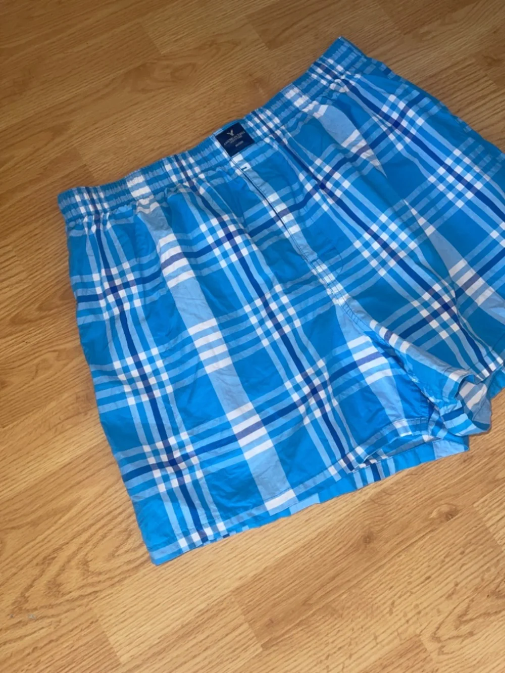 American Eagle Men’s Cotton Blue Plaid Boxer Shorts Size XL